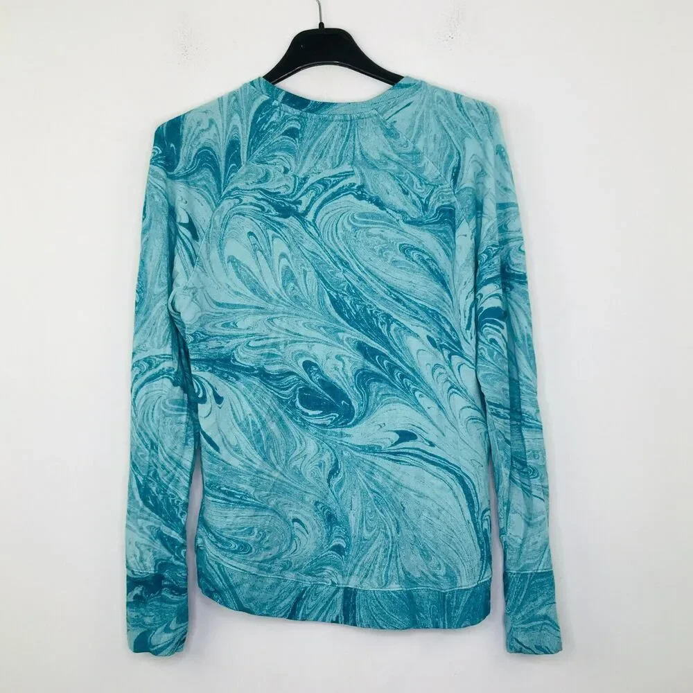 Athleta Women's Medium Sweatshirt Blue Marble Print Mindset Raglan Pullover CN4